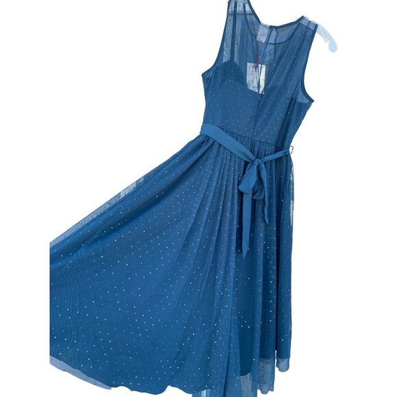 NWT Lauren Conrad Teal Blue Tulle Fit & Flare Dress Foil Dot Size 8 Snow White - Picture 13 of 14